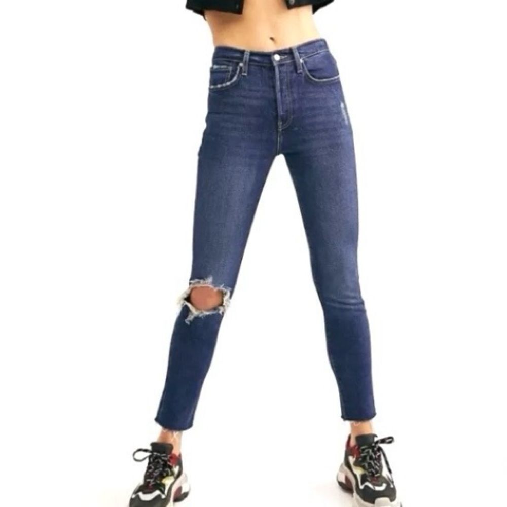 NEW Free People We the Free Stella High Rise Skinny Jeans Raw Hem Blue Size 27